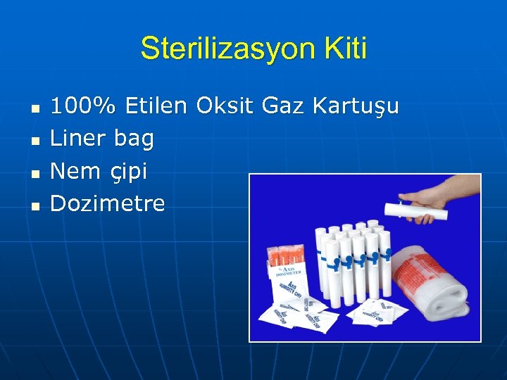 Sterilizasyon Kiti n n 100% Etilen Oksit Gaz Kartuşu Liner bag Nem çipi Dozimetre