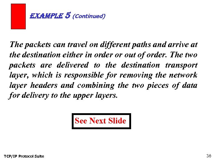 example 5 (Continued) The packets can travel on different paths and arrive at the