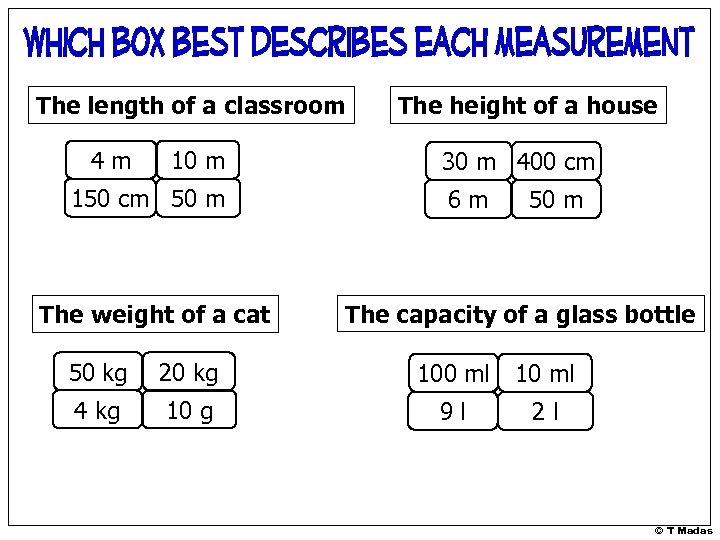 The length of a classroom 4 m 10 m 150 cm 50 m The