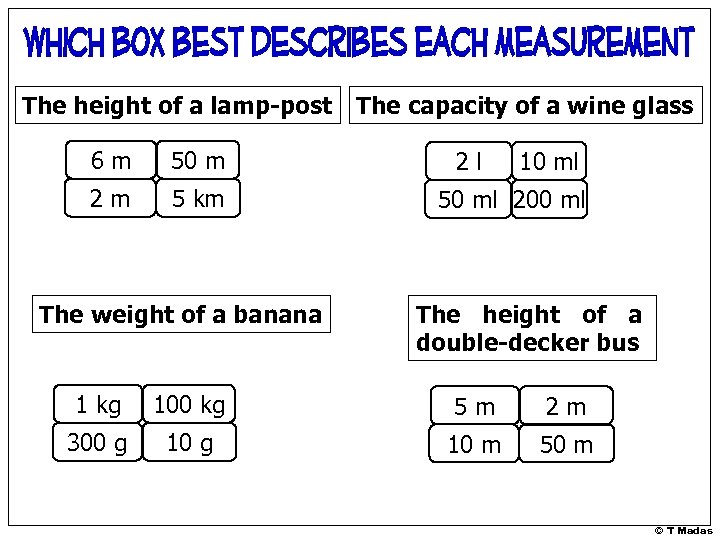 The height of a lamp-post 6 m 50 m 2 m 5 km The