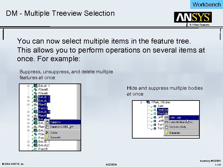 Workbench DM - Multiple Treeview Selection 8. 1 New Features You can now select