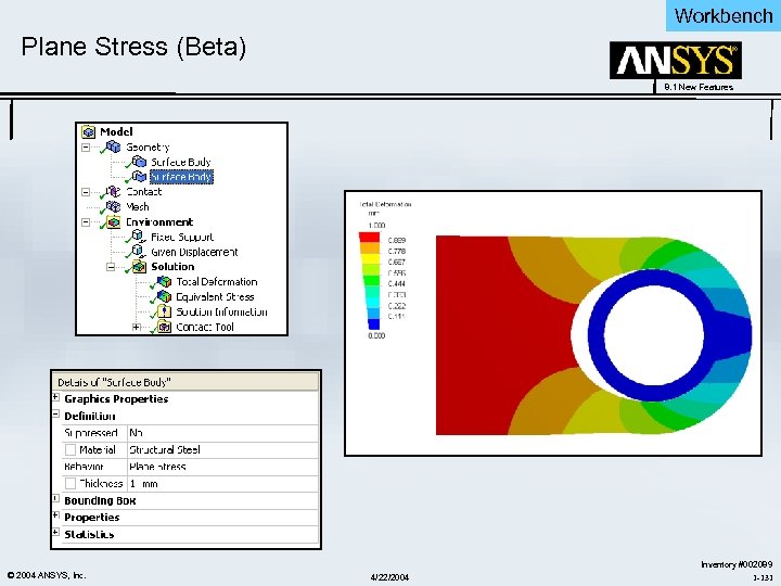 Workbench Plane Stress (Beta) 8. 1 New Features © 2004 ANSYS, Inc. 4/22/2004 Inventory