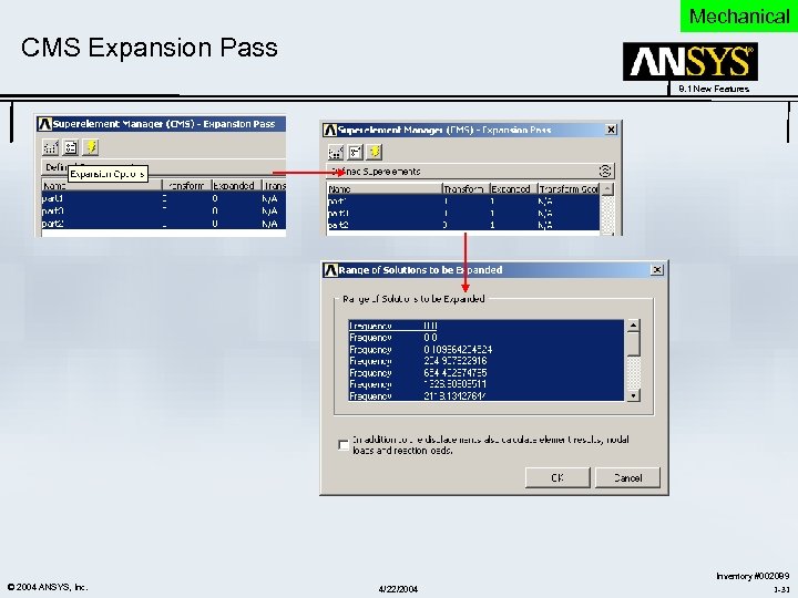 Mechanical CMS Expansion Pass 8. 1 New Features © 2004 ANSYS, Inc. 4/22/2004 Inventory