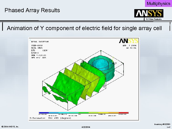 Multiphysics Phased Array Results 8. 1 New Features Animation of Y component of electric
