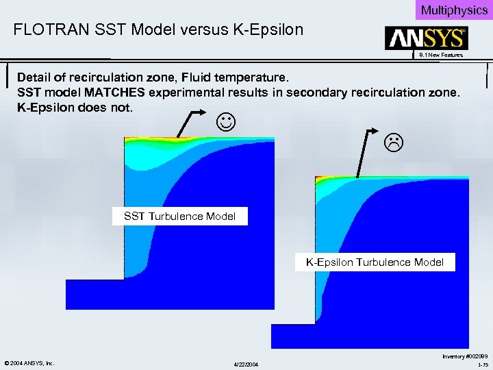 Multiphysics FLOTRAN SST Model versus K-Epsilon 8. 1 New Features Detail of recirculation zone,