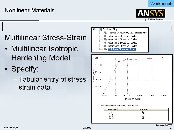 Workbench Nonlinear Materials 8. 1 New Features Multilinear Stress-Strain • Multilinear Isotropic Hardening Model