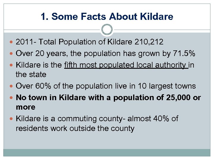 1. Some Facts About Kildare 2011 - Total Population of Kildare 210, 212 Over