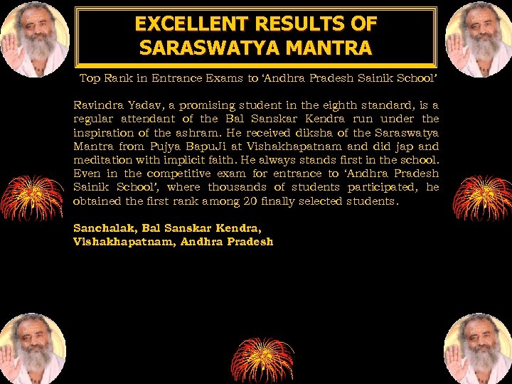 EXCELLENT RESULTS OF SARASWATYA MANTRA Top Rank in Entrance Exams to ‘Andhra Pradesh Sainik
