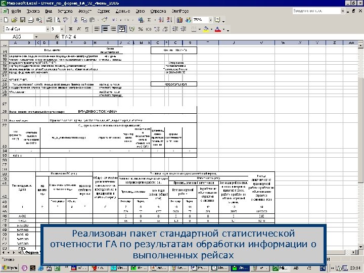 Реализован пакет стандартной статистической отчетности ГА по результатам обработки информации о выполненных рейсах 