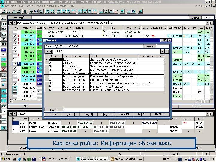 Карточка рейса: Информация об экипаже 