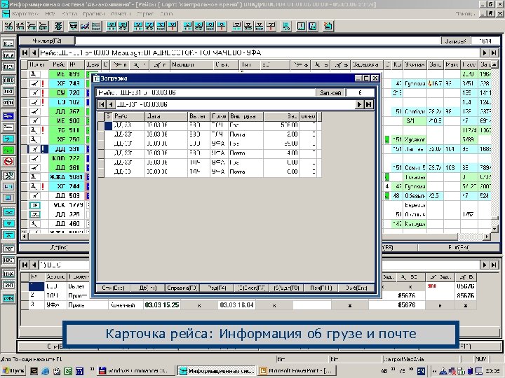 Карточка рейса: Информация об грузе и почте 