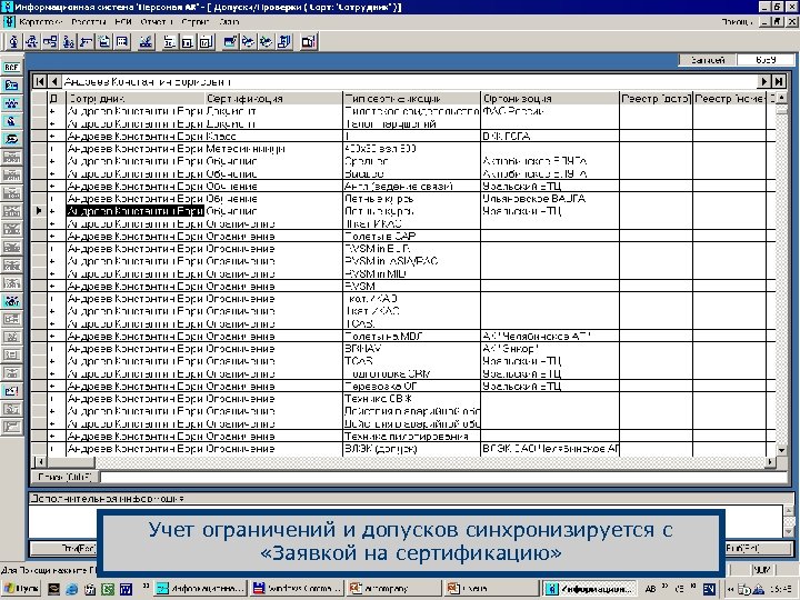 Учет ограничений и допусков синхронизируется с «Заявкой на сертификацию» 