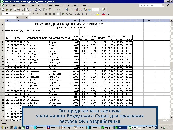 Это представлена карточка учета налета Воздушного Судна для продления ресурса ОКБ разработчика 