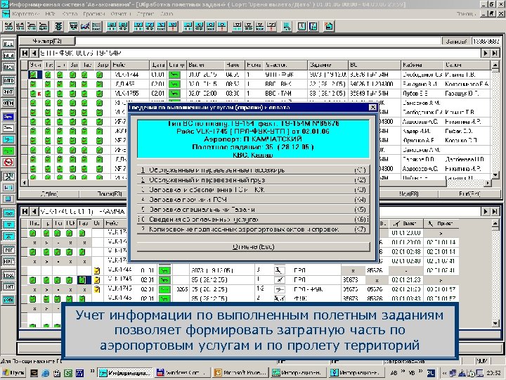 Учет информации по выполненным полетным заданиям позволяет формировать затратную часть по аэропортовым услугам и