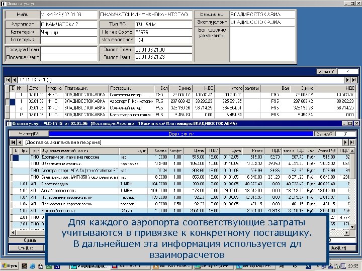 Для каждого аэропорта соответствующие затраты учитываются в привязке к конкретному поставщику. В дальнейшем эта