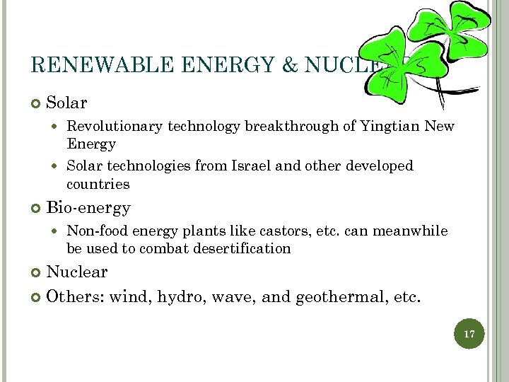 RENEWABLE ENERGY & NUCLEAR Solar Revolutionary technology breakthrough of Yingtian New Energy Solar technologies