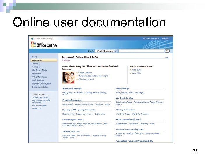 Online user documentation 37 