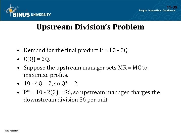 11 -39 Upstream Division’s Problem • Demand for the final product P = 10