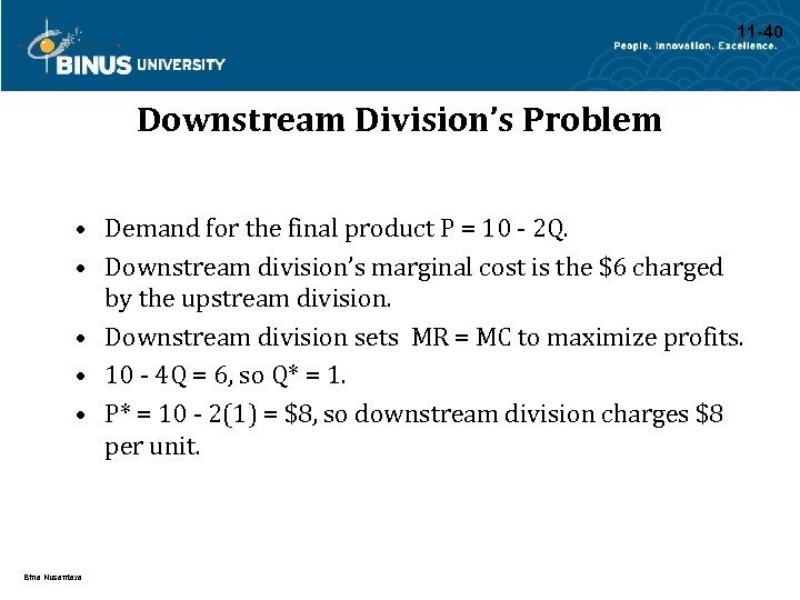 11 -40 Downstream Division’s Problem • Demand for the final product P = 10