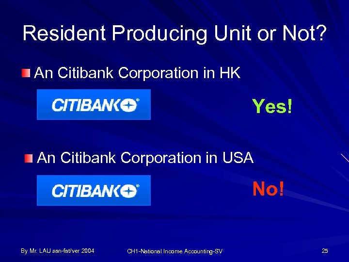 Resident Producing Unit or Not? An Citibank Corporation in HK Yes! An Citibank Corporation