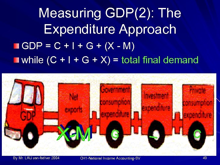 Measuring GDP(2): The Expenditure Approach GDP = C + I + G + (X