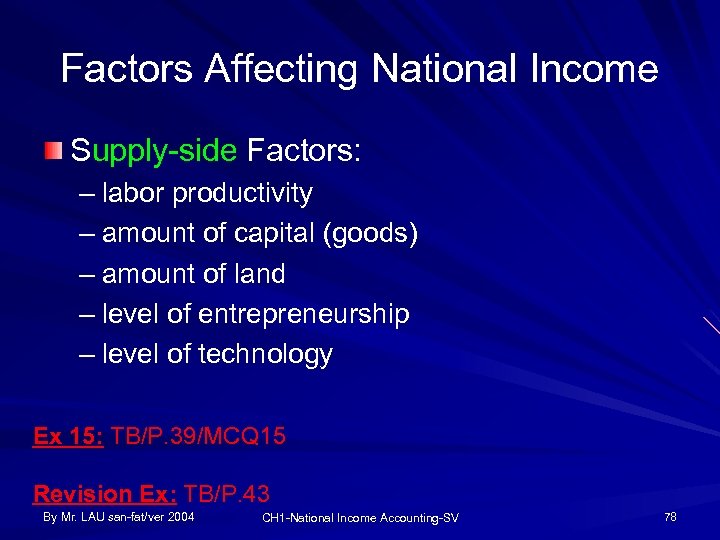 Factors Affecting National Income Supply-side Factors: – labor productivity – amount of capital (goods)