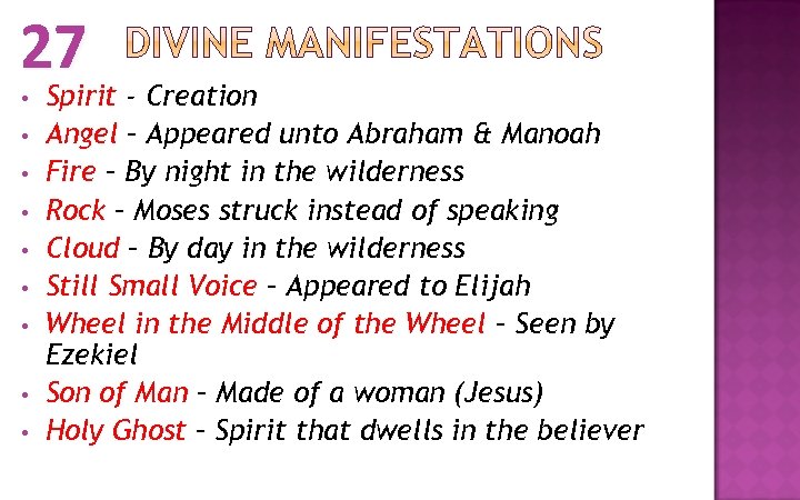 27 • • • Spirit - Creation Angel – Appeared unto Abraham & Manoah