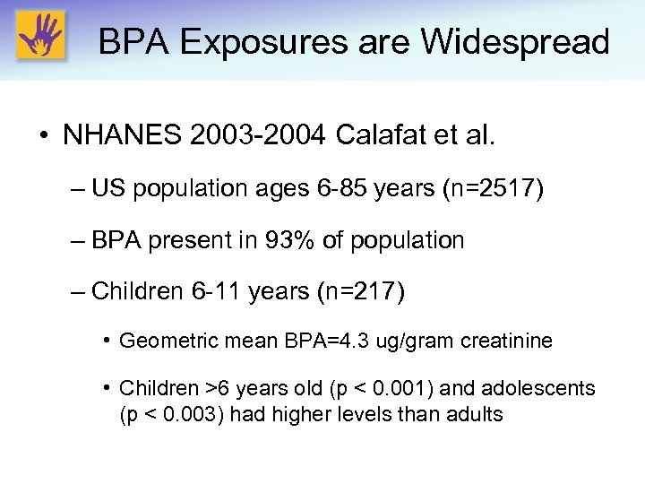 BPA Exposures are Widespread • NHANES 2003 -2004 Calafat et al. – US population