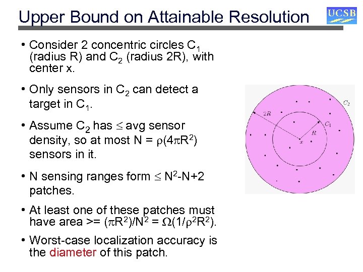 Upper Bound on Attainable Resolution • Consider 2 concentric circles C 1 (radius R)