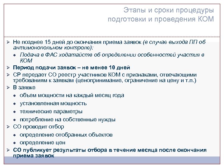 Этапы и сроки процедуры подготовки и проведения КОМ Ø Не позднее 15 дней до