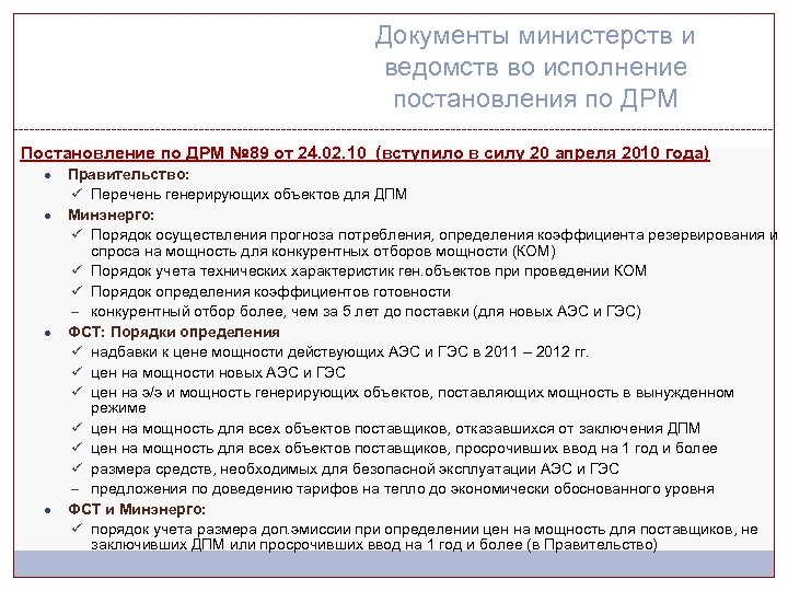 Документы министерств и ведомств во исполнение постановления по ДРМ Постановление по ДРМ № 89