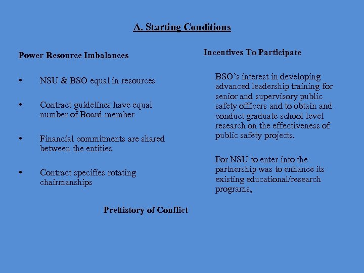 A. Starting Conditions Power Resource Imbalances • NSU & BSO equal in resources •