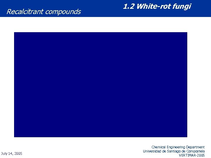 Recalcitrant compounds July 14, 2005 1. 2 White-rot fungi Chemical Engineering Department Universidad de