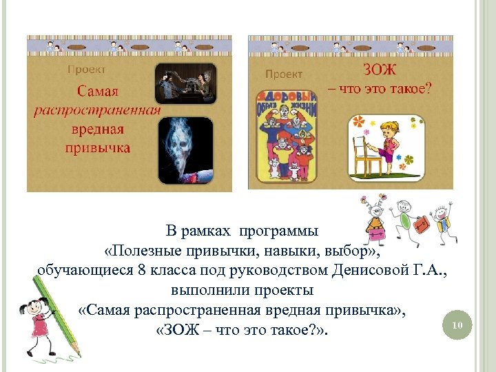 В рамках программы «Полезные привычки, навыки, выбор» , обучающиеся 8 класса под руководством Денисовой