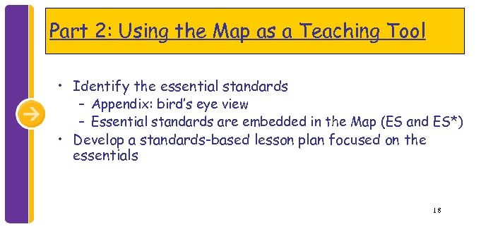 Part 2: Using the Map as a Teaching Tool • Identify the essential standards