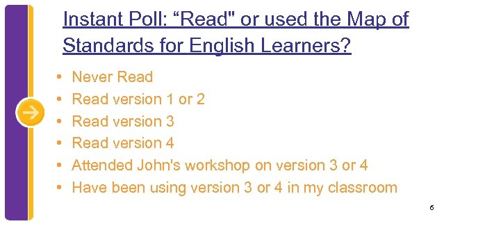 Instant Poll: “Read" or used the Map of Standards for English Learners? • •