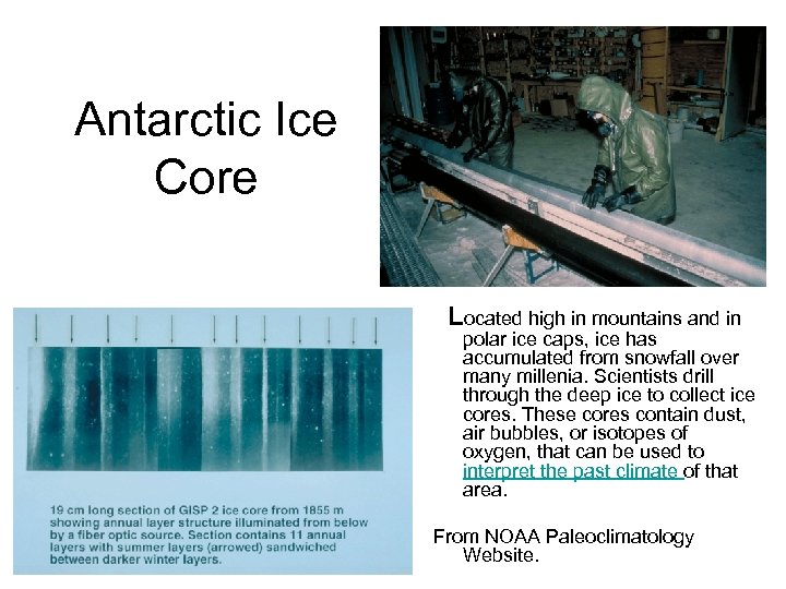 Antarctic Ice Core Located high in mountains and in polar ice caps, ice has