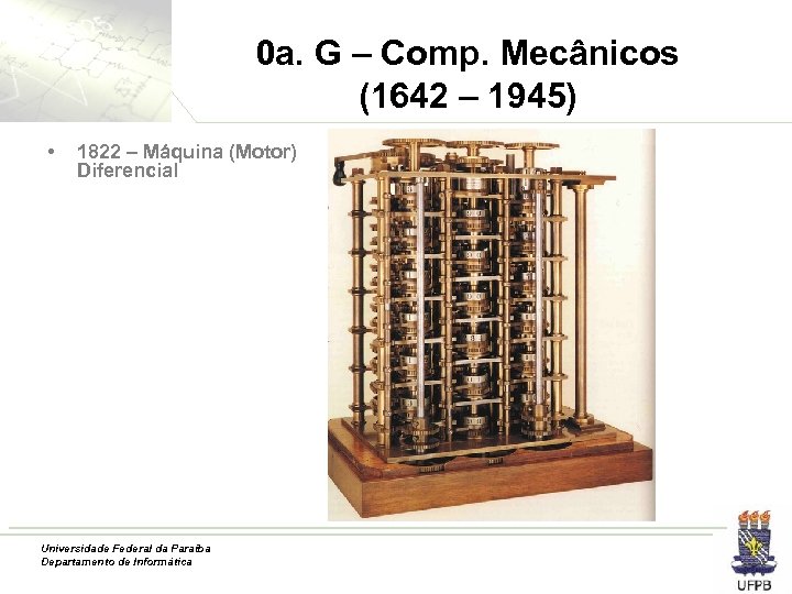 0 a. G – Comp. Mecânicos (1642 – 1945) • 1822 – Máquina (Motor)