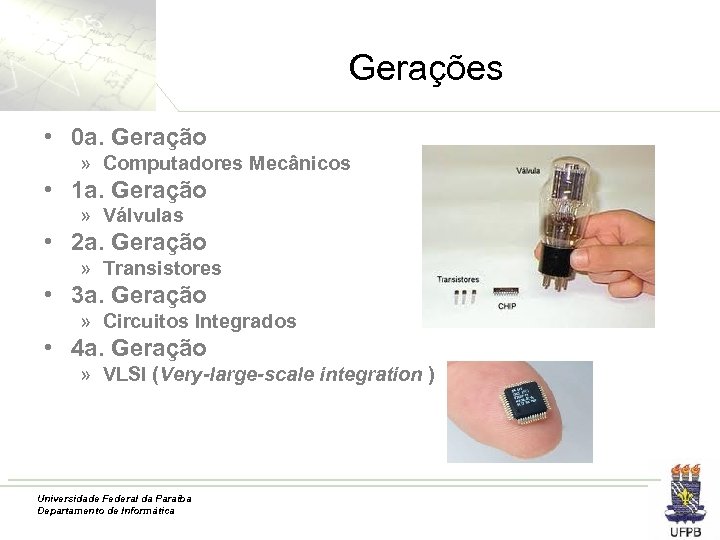 Gerações • 0 a. Geração » Computadores Mecânicos • 1 a. Geração » Válvulas