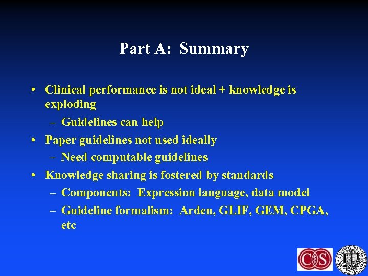 Part A: Summary • Clinical performance is not ideal + knowledge is exploding –