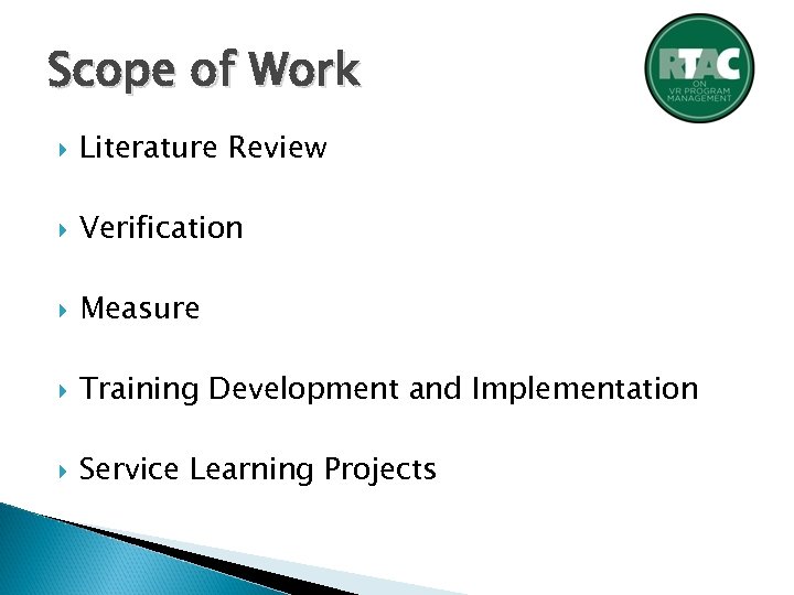 Scope of Work Literature Review Verification Measure Training Development and Implementation Service Learning Projects