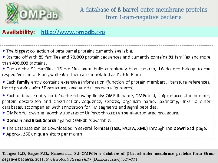 Availability: http: //www. ompdb. org • The biggest collection of beta barrel proteins currently