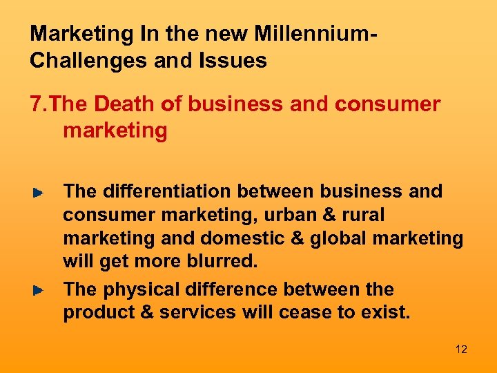Marketing In the new Millennium. Challenges and Issues 7. The Death of business and