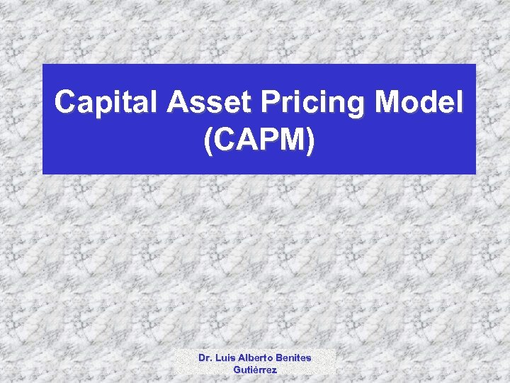 Capital Asset Pricing Model (CAPM) Dr. Luis Alberto Benites Gutiérrez 