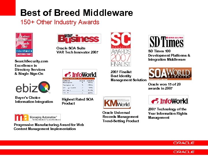 Best of Breed Middleware 150+ Other Industry Awards Oracle SOA Suite VAR Tech Innovator