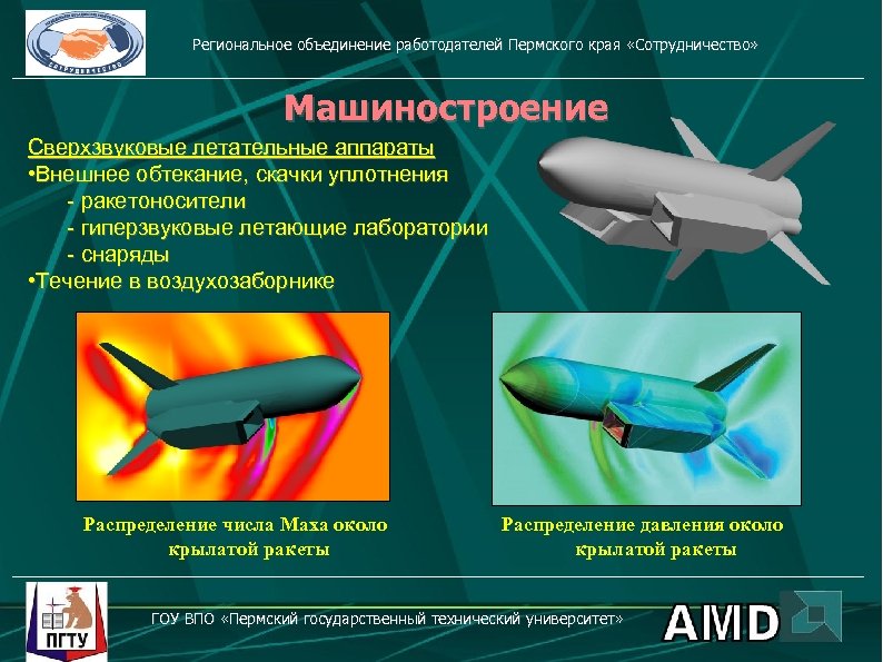 Региональное объединение работодателей Пермского края «Сотрудничество» Машиностроение Сверхзвуковые летательные аппараты • Внешнее обтекание, скачки