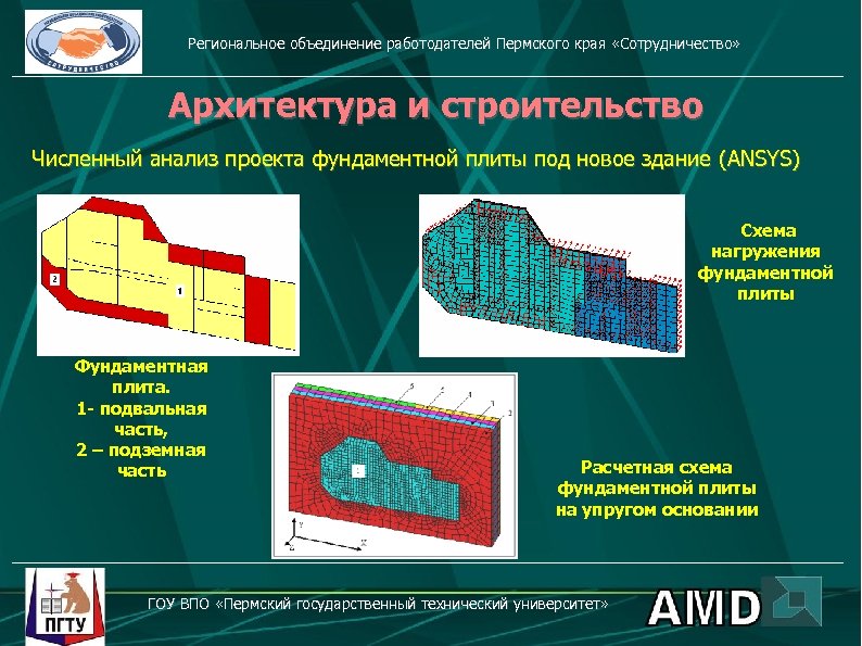 Региональное объединение работодателей Пермского края «Сотрудничество» Архитектура и строительство Численный анализ проекта фундаментной плиты