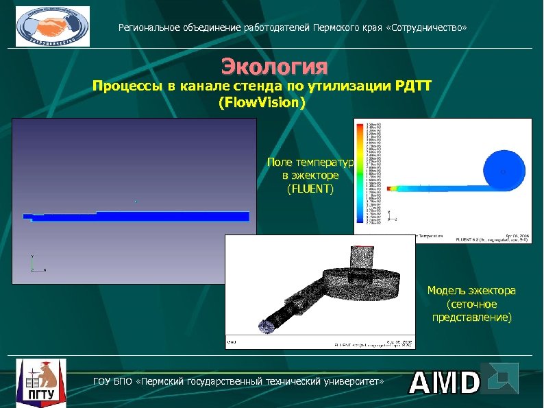 Региональное объединение работодателей Пермского края «Сотрудничество» Экология Процессы в канале стенда по утилизации РДТТ