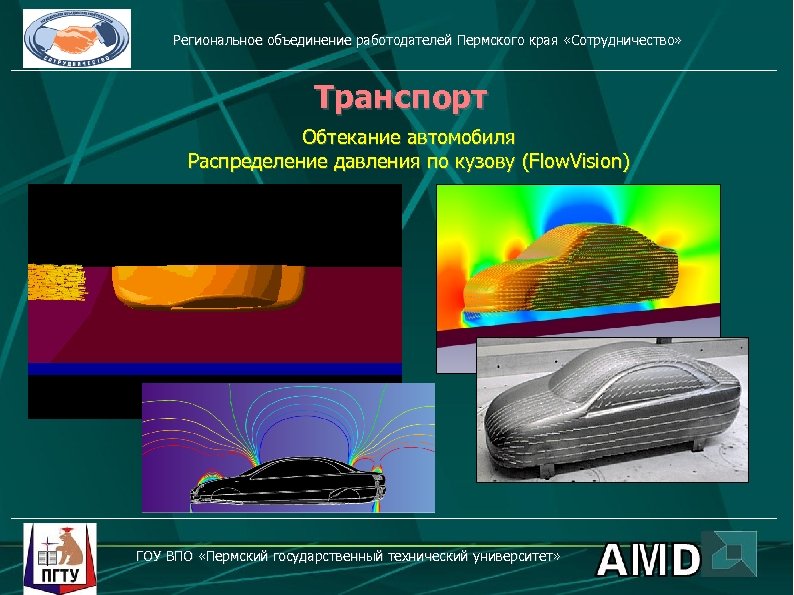 Региональное объединение работодателей Пермского края «Сотрудничество» Транспорт Обтекание автомобиля Распределение давления по кузову (Flow.