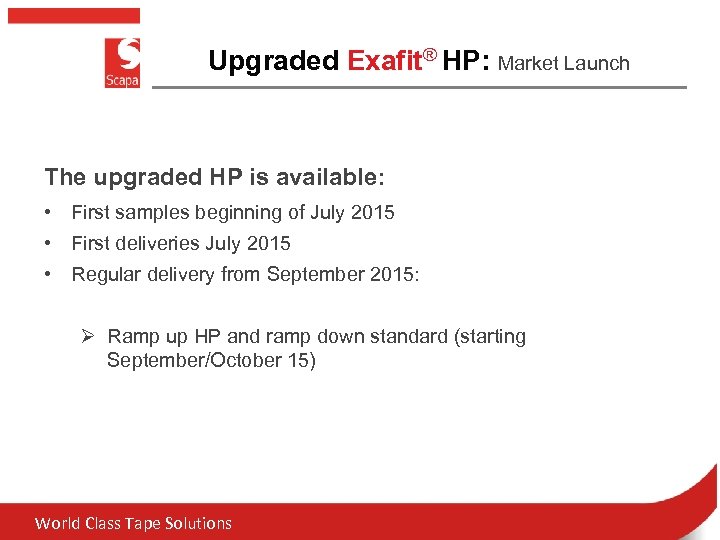 Upgraded Exafit® HP: Market Launch The upgraded HP is available: • First samples beginning